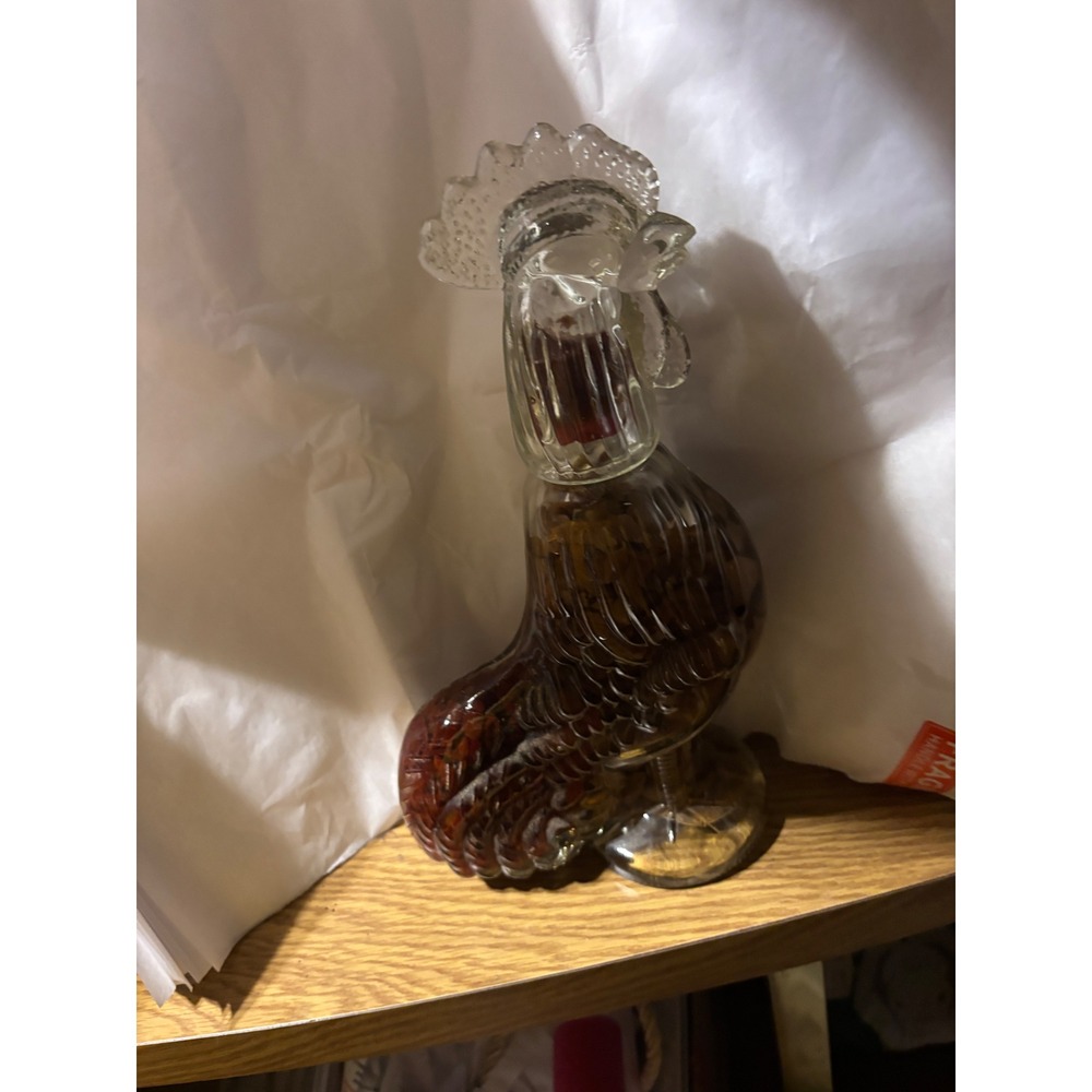 Vintage Glass Rooster Decanter Amber Liquid Filled Farmhouse Decor 12.5"